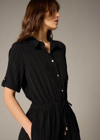 Et Vous Black Textured Pleated Jumpsuit