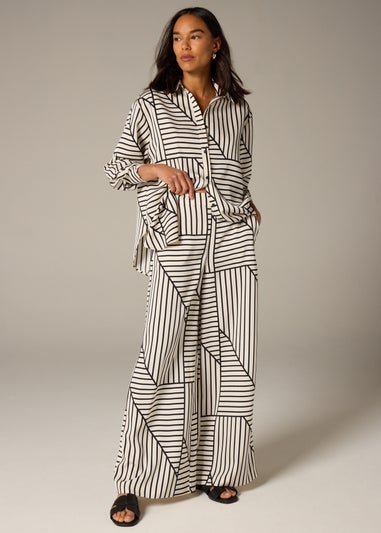 Et Vous Stone Geo Stripe Wide Leg Co Ord Trousers