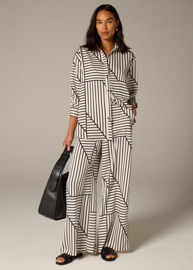 Et Vous Stone Geo Stripe Wide Leg Co Ord Trousers