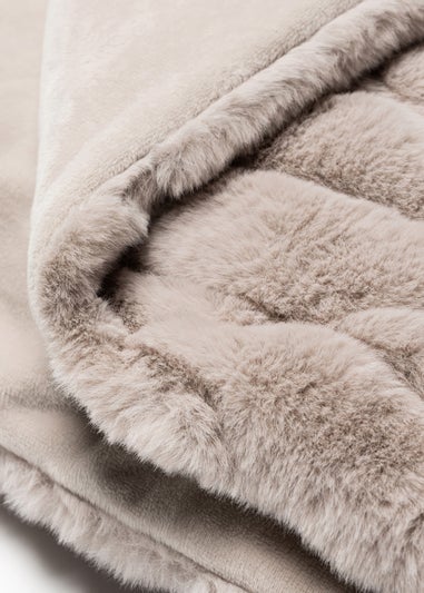 BHS Luxury Embossed Tan Rabbit Faux Fur Throw (127x152cm)