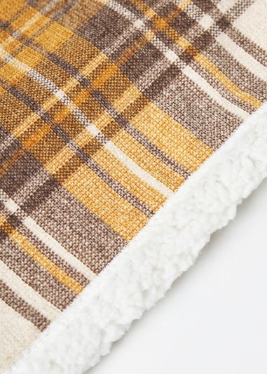 BHS Luxury Warm Ochre Check Throw with Faux-Shearling (130x150cm)