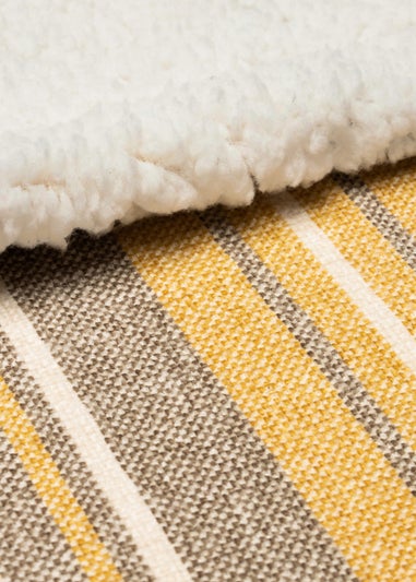 BHS Luxury Warm Ochre Check Throw with Faux-Shearling (130x150cm)