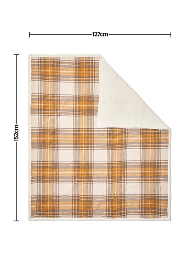 BHS Luxury Warm Ochre Check Throw with Faux-Shearling (130x150cm)