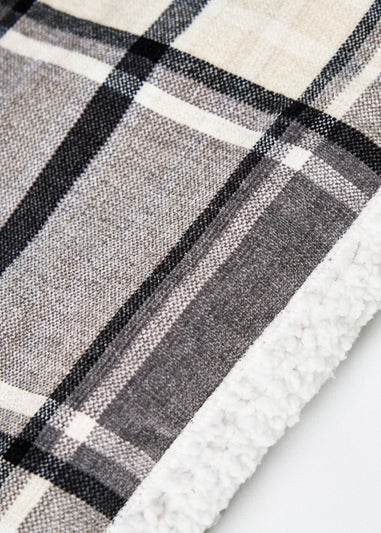 BHS Luxury Warm Grey Check Throw With Faux-Shearling (130x150cm)