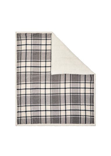 BHS Luxury Warm Grey Check Throw With Faux-Shearling (130x150cm)