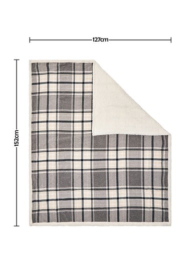 BHS Luxury Warm Grey Check Throw With Faux-Shearling (130x150cm)