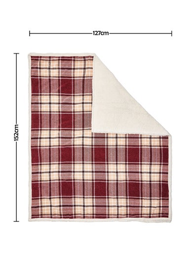 BHS Luxury Warm Red Check Throw With Faux-Shearling (130x150cm)