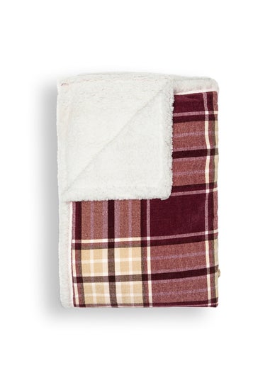 BHS Luxury Warm Red Check Throw With Faux-Shearling (130x150cm)