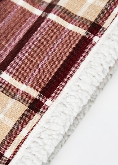 BHS Luxury Warm Red Check Throw With Faux-Shearling (130x150cm)