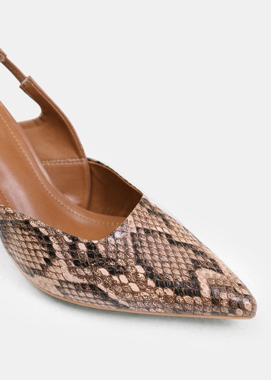 Where's That From Brown Snake Fiji Pointed Toe Slingback Heels