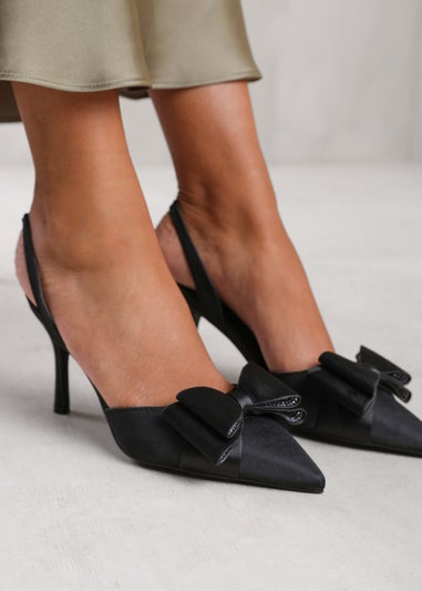 Where's That From Spain Black Satin Pointed Toe Slingback Heels