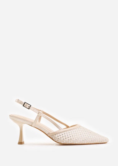 Where's That From Cream Satin Greece Slingback Pointed Toe Heels