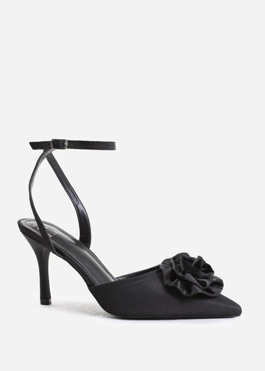 Where's That From Black Satin Vienna Pointed Toe Heels