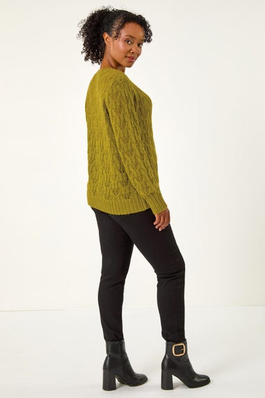 Roman Olive Petite Crochet Knit Jumper