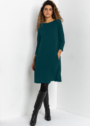 Roman Forest Green A-Line Pocket Detail Swing Dress