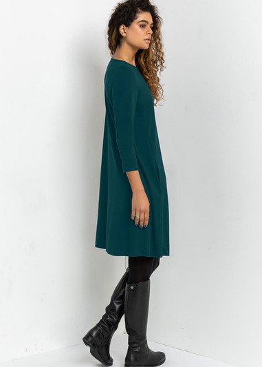 Roman Forest Green A-Line Pocket Detail Swing Dress