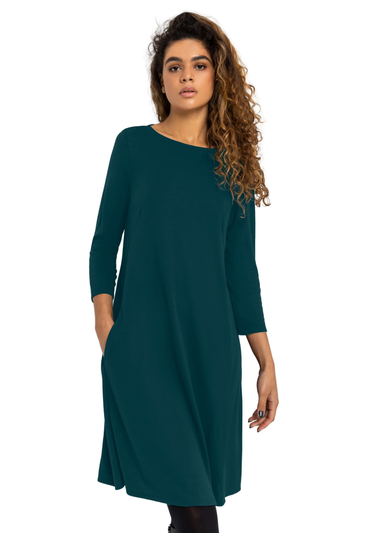 Roman Forest Green A-Line Pocket Detail Swing Dress