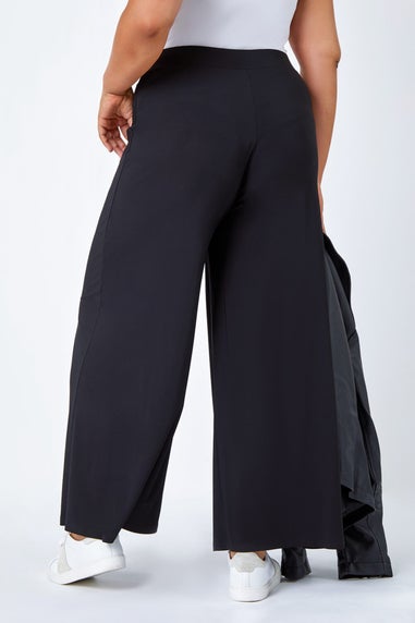 Roman Black Curve Elastic Waist  Wide Leg Trousers