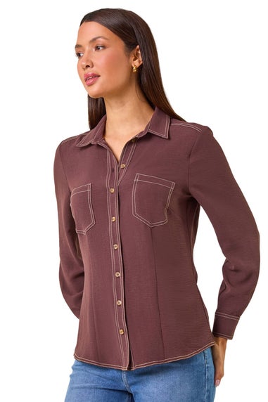 Roman Chocolate Button Up Pocket Detail Collar Shirt