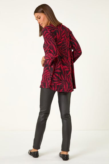 Roman Red Leaf Print Pleated Top