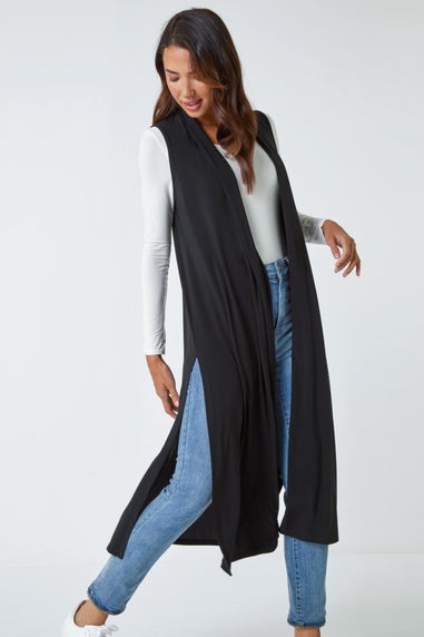 Roman Black Longline Sleeveless Stretch Cardigan