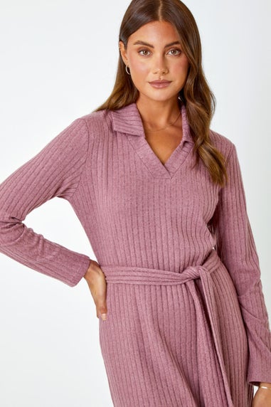 Roman Rose Ribbed Midi Jumper Stretch Dress