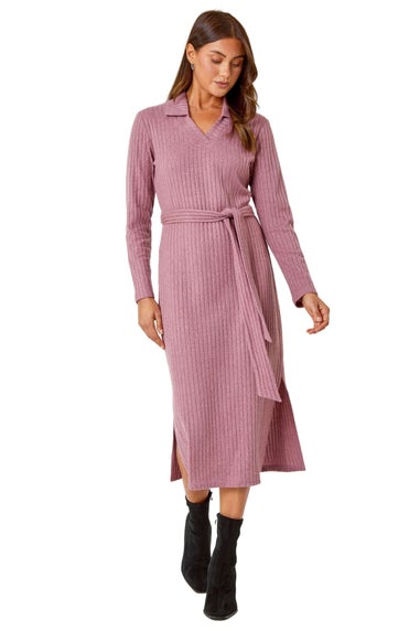 Roman Rose Ribbed Midi Jumper Stretch Dress