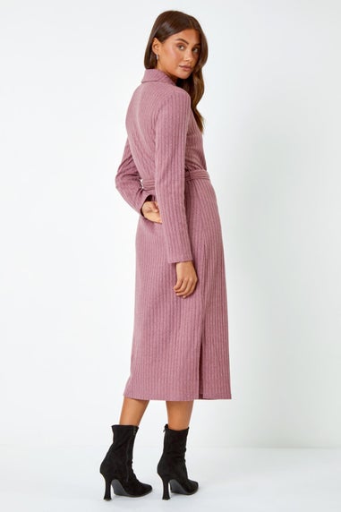 Roman Rose Ribbed Midi Jumper Stretch Dress