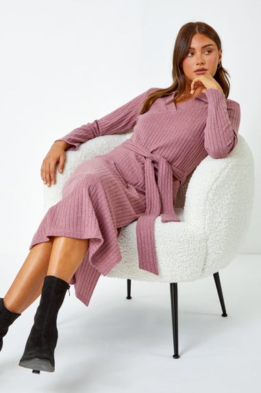 Roman Rose Ribbed Midi Jumper Stretch Dress