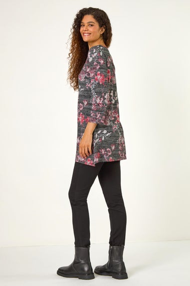 Roman Red Stretch Floral Print Tunic