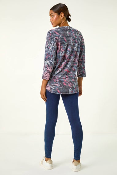 Roman Blue Striped Animal Print Stretch Top