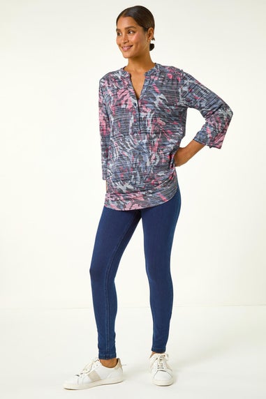 Roman Blue Striped Animal Print Stretch Top