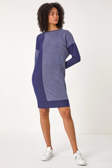 Roman Blue Colour Block Stretch Jumper Dress