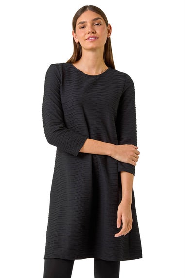 Roman Black Textured A-Line Stretch Dress