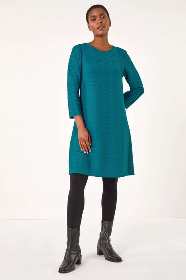 Roman Teal Textured A-Line Stretch Dress