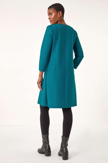 Roman Teal Textured A-Line Stretch Dress