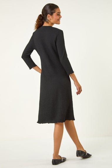 Roman Black Textured A-Line Stretch Midi Dress