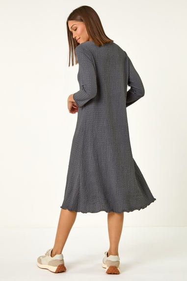 Roman Grey Textured A-Line Stretch Midi Dress