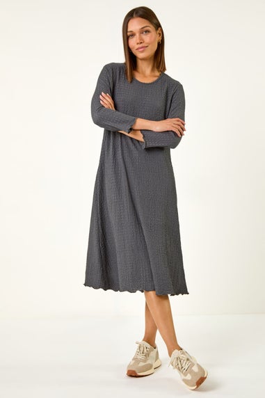 Roman Grey Textured A-Line Stretch Midi Dress