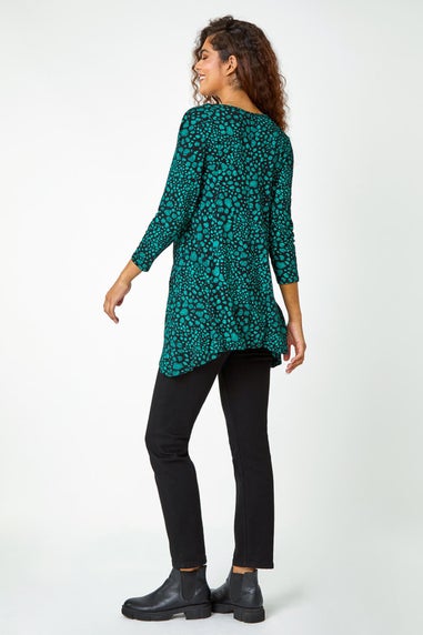 Roman Green Spot Print Swing Stretch Top