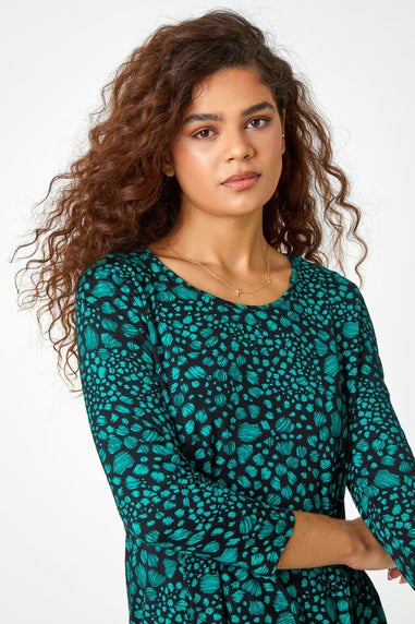 Roman Green Spot Print Swing Stretch Top