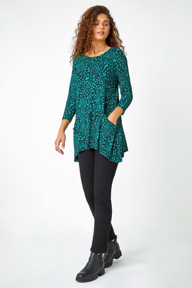 Roman Green Spot Print Swing Stretch Top