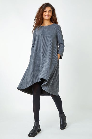 Roman Dark Grey Ribbed Asymmetric Stretch Jersey Dress