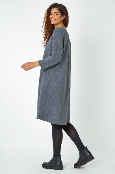 Roman Dark Grey Ribbed Asymmetric Stretch Jersey Dress