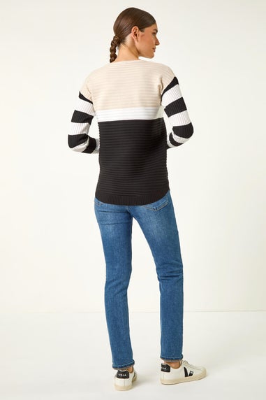 Roman Black Colour Block Zip Knit Jumper