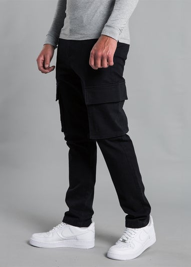 French Connection Black Cotton Regular Fit Cargo Style Trousers