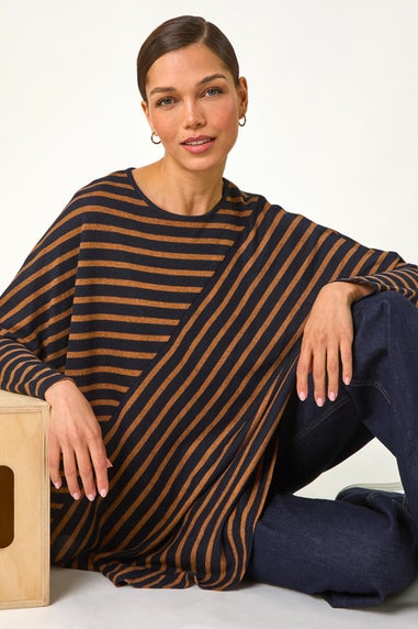 Roman Tan Contrast Stripe Stretch Jersey Top