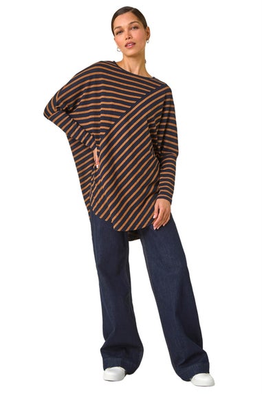 Roman Tan Contrast Stripe Stretch Jersey Top