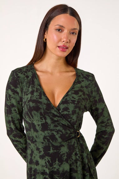 Roman Green Tie Dye Wrap Detail Stretch Dress