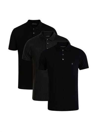 French Connection Charcoal Cotton Polo Shirts (Pack of 3)